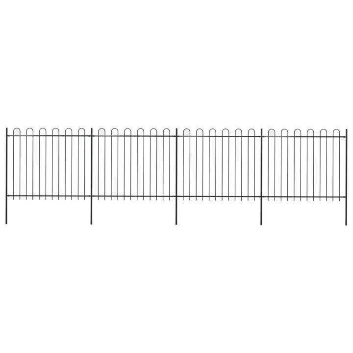 vidaXL fekete hajlított tetejű acélkerítés 6,8 x 1,5 m