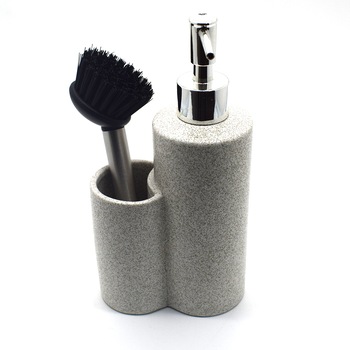 Dozator sapun lichid din ceramica, cu suport si perie, D2914a Dozator sapun lichid din ceramica, cu suport si perie, D2914a