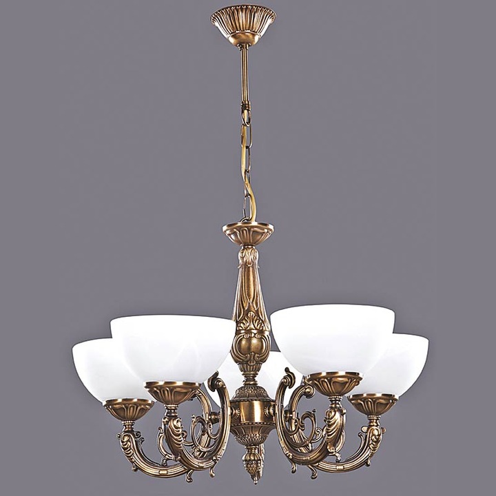 Полилей BUSSY LIGHTING 7179 5 рамена, E27 5x60w бронз-антично покритие / Бяло алабастрово стъкло