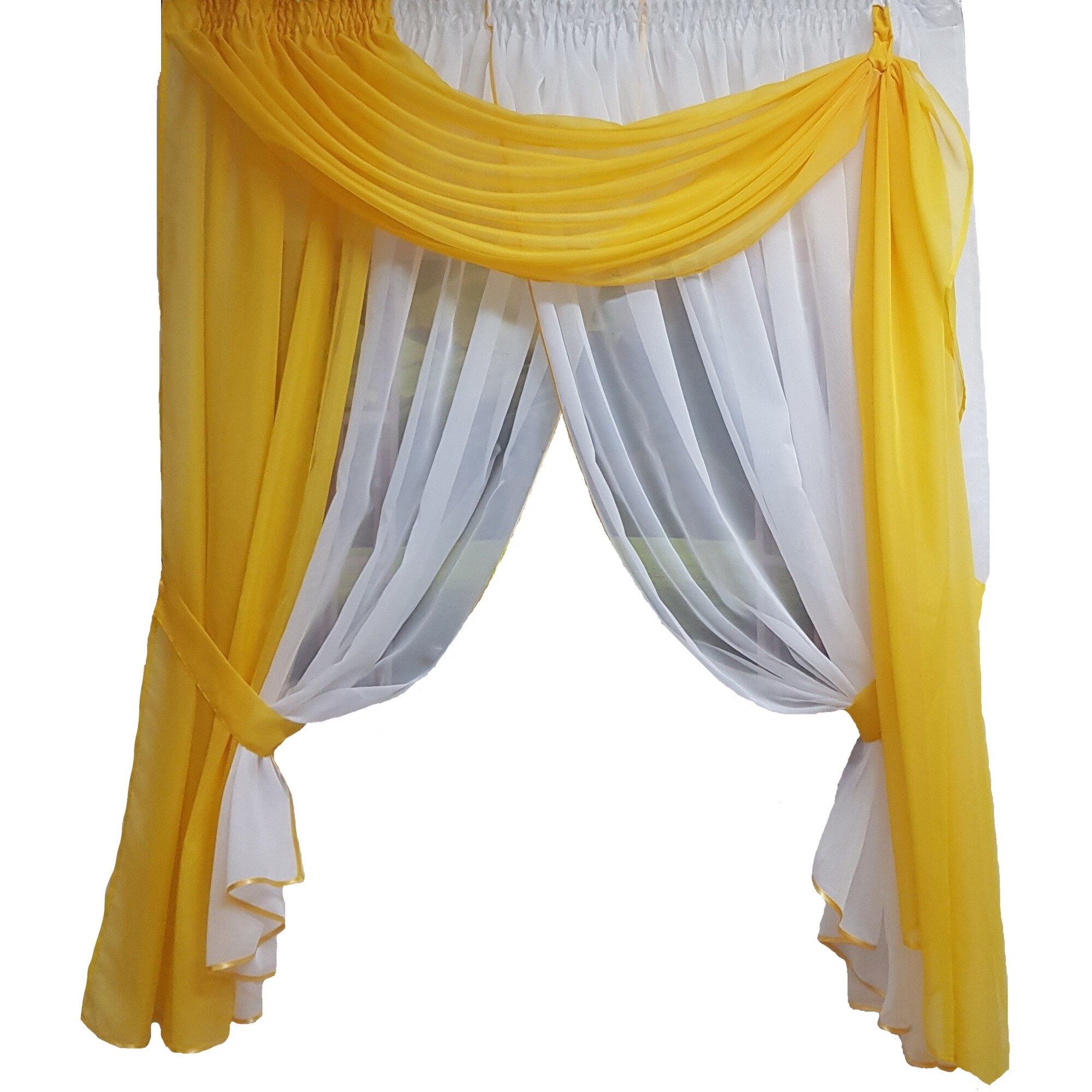 Perdea Decorint confectionata (PB.484), Alb, galben, 335 x 148