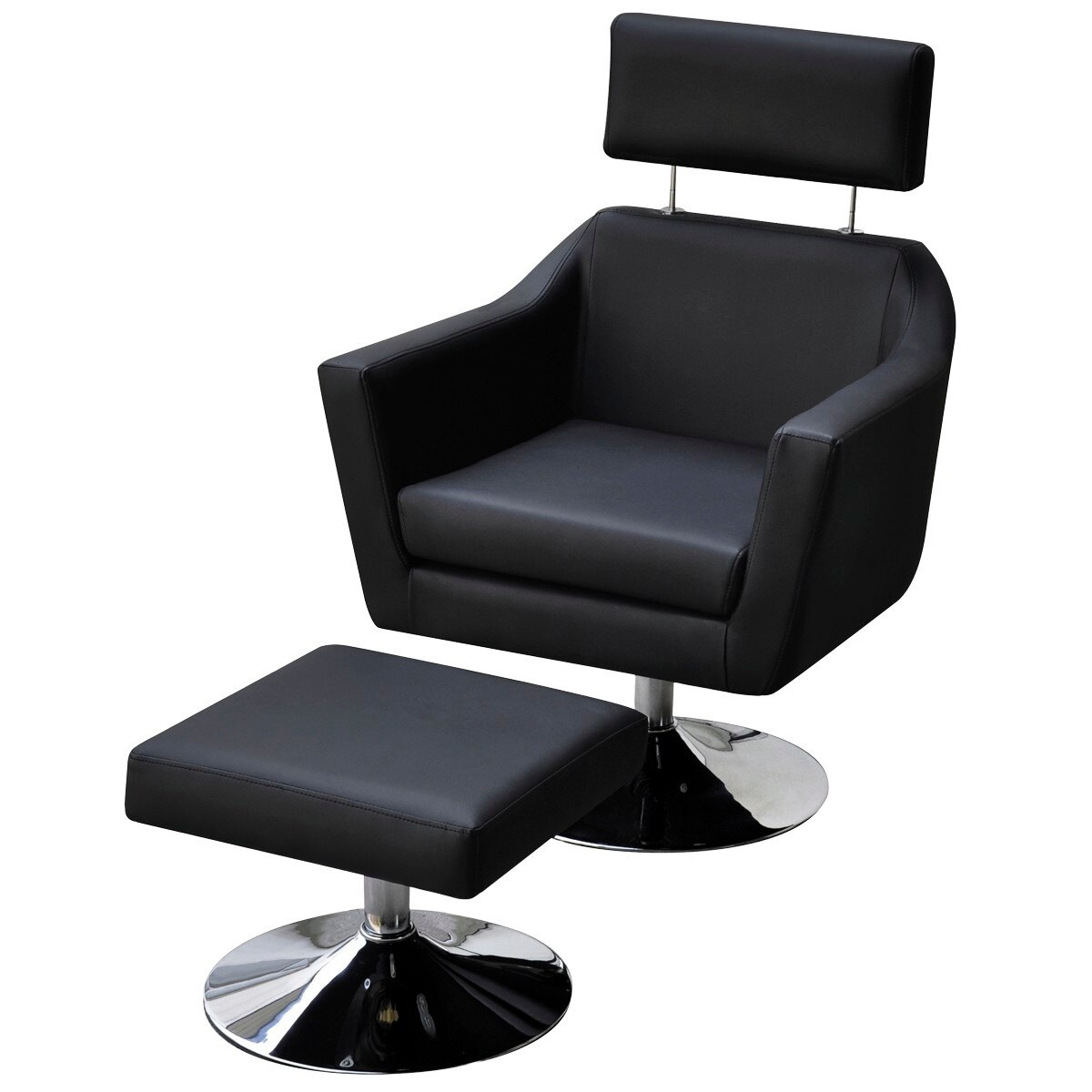 Set fotoliu cu taburet, vidaXL, Piele artificiala, Negru, 66 x 59 x 86 cm