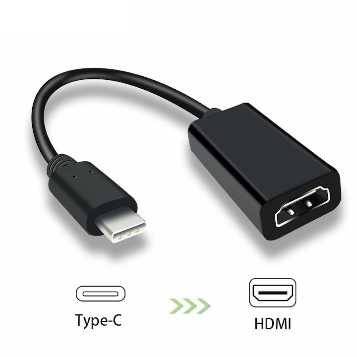 USB Type-C към HDMI преобразувател адаптер за връзка на PC компютър Laptop лаптоп таблет с монитор телевизор проектор