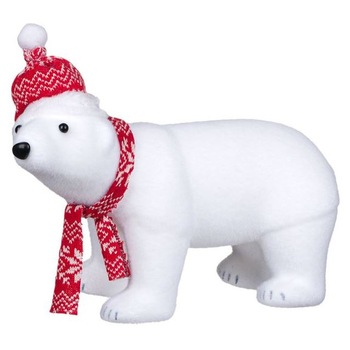 Figurina pentru Craciun,Urs polar cu caciula si fular, 40 cm Figurina pentru Craciun,Urs polar cu caciula si fular, 40 cm