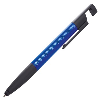 Pix multifunctional albastru 6 in 1 cu rigla, 2 surubelnite, touchscreen, suport de telefon si curatator ecran Pix multifunctional albastru 6 in 1 cu rigla, 2 surubelnite, touchscreen, suport de telefon si curatator ecran