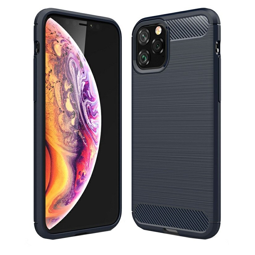 Husa de protectie BIBILEL cu insertii carbon pentru Iphone 11 Pro, protectie spate, bumper, capac de protectie, Bleumarin, BBL1112