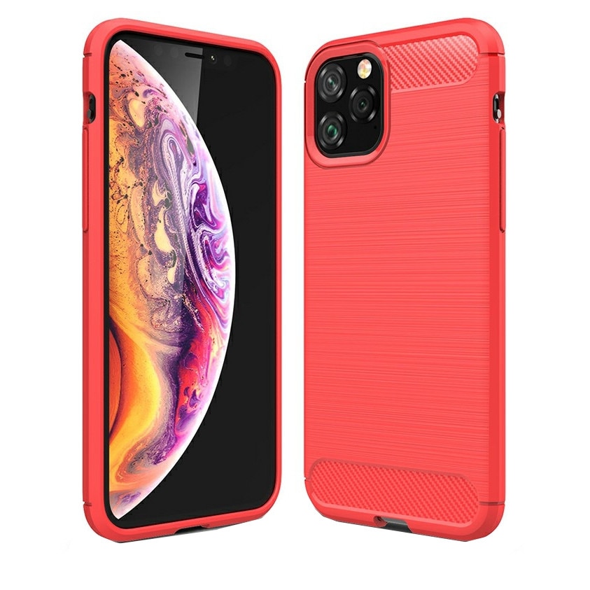 Husa de protectie BIBILEL cu insertii carbon pentru Iphone 11 Pro, protectie spate, bumper, capac de protectie, Rosu, BBL1111