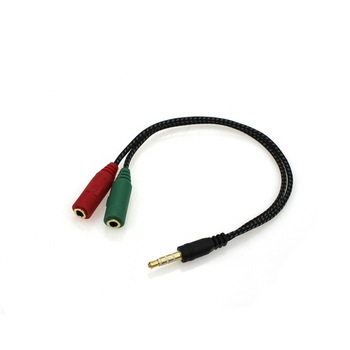 Cablu audio 4 pini jack 3,5mm tata la 2x jack 3,5mm stereo mama, 0,1m, contacte aurite, HOPE R Cablu audio 4 pini jack 3,5mm tata la 2x jack 3,5mm stereo mama, 0,1m, contacte aurite, HOPE R