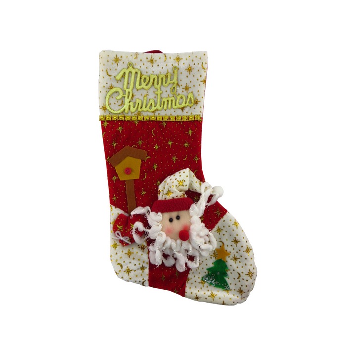 Декоративен коледен ботуш с дядо коледа и надпис Merry Christmas