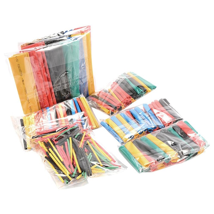 Set de 328 de bucati tub termocontractabil (shrink tube) 8 marimi, 5 culori, rezistente la foc, contractie 2 la 1