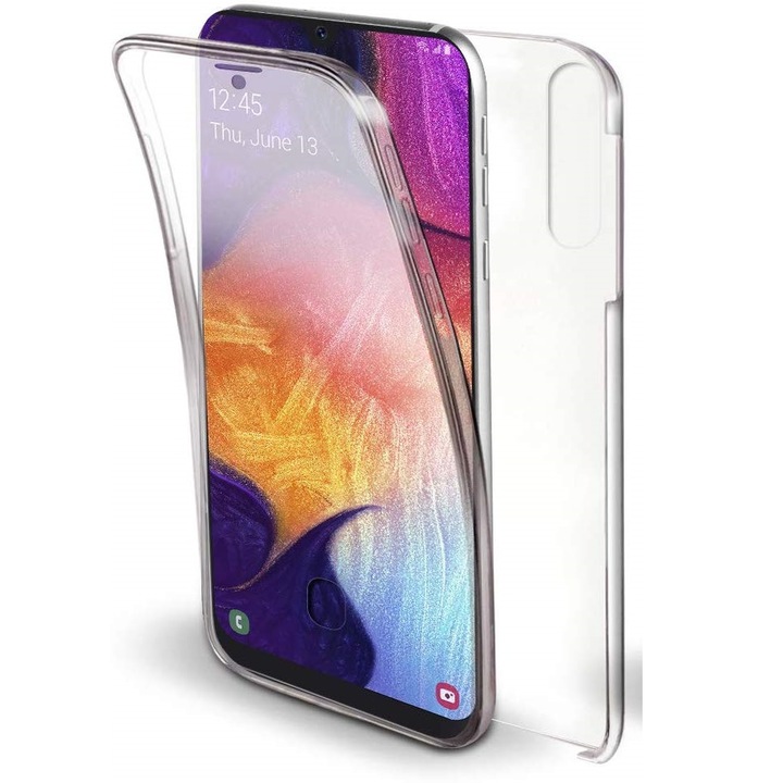 Samsung 360° Fully PC & Glass védőtok, Samsung Galaxy A50 (előlap + hátlap), átlátszó