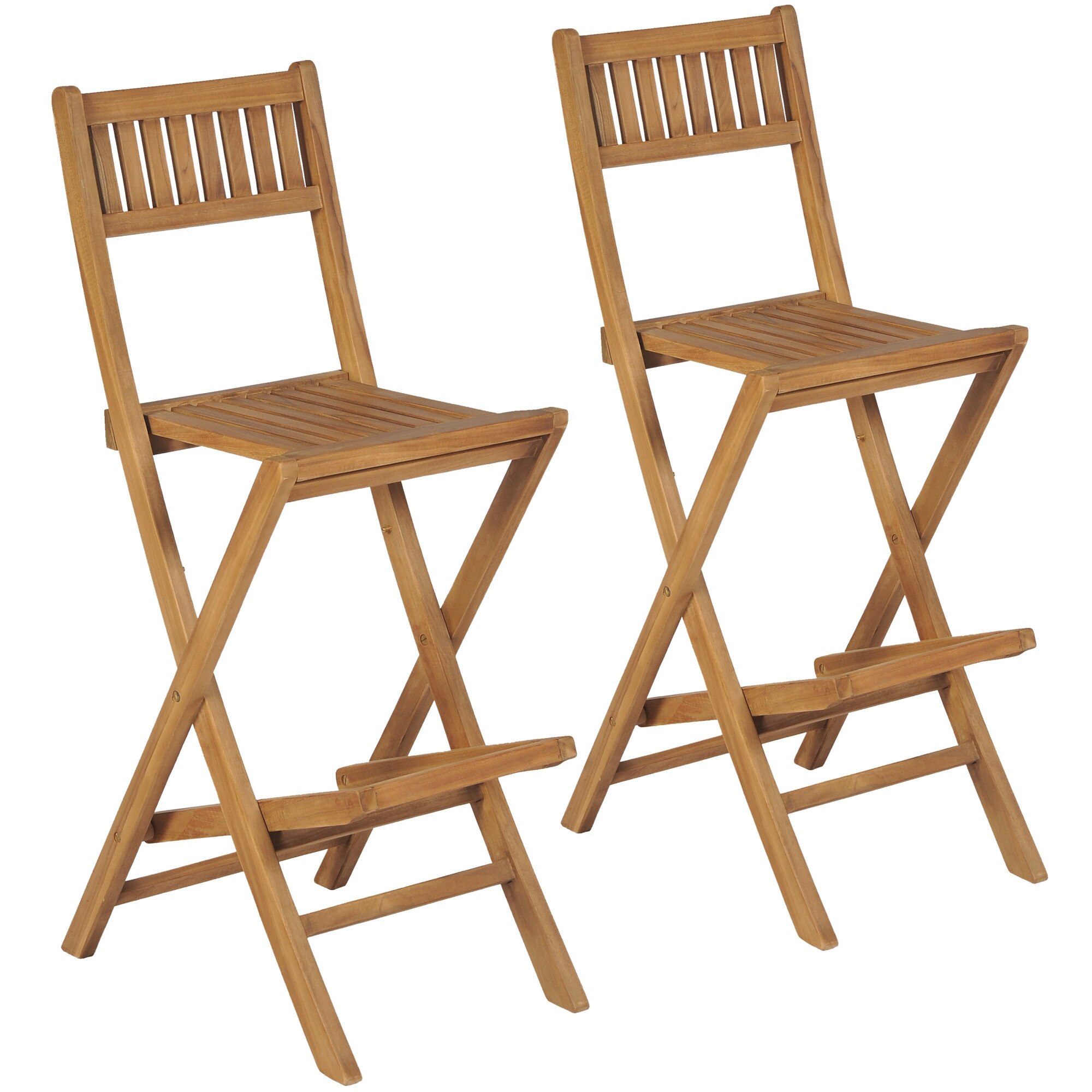 Set 2 scaune gradina/terasa/balcon, pliabile, vidaXL, Lemn tec, Maro, 39.5 x 61 x 114 cm
