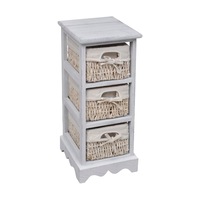 Dulap de depozitare, cu 3 cosuri impletite, vidaXL, Alb, 25 x 28 x 58 cm