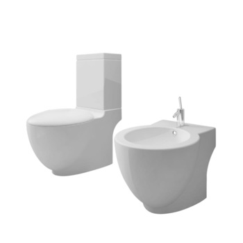 Set vas de toaleta si bideu din ceramica vidaXL, Ceramica, 65 x 40 x 85 cm/58 x 40 x 40 cm, Alb Set vas de toaleta si bideu din ceramica vidaXL, Ceramica, 65 x 40 x 85 cm/58 x 40 x 40 cm, Alb