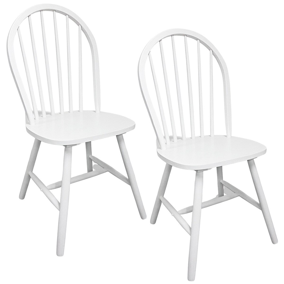 Set de 2 scaune de bucatarie, vidaXL, Lemn de cauciuc, Alb, 46,5 x 52 x 94 cm