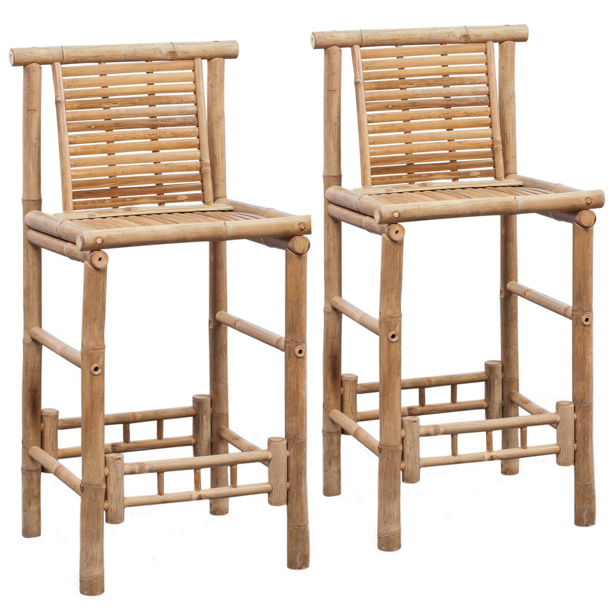 Set de 2 scaune de bar, vidaXL, Lemn de bambus, Maro, 53 x 45 x 102 cm