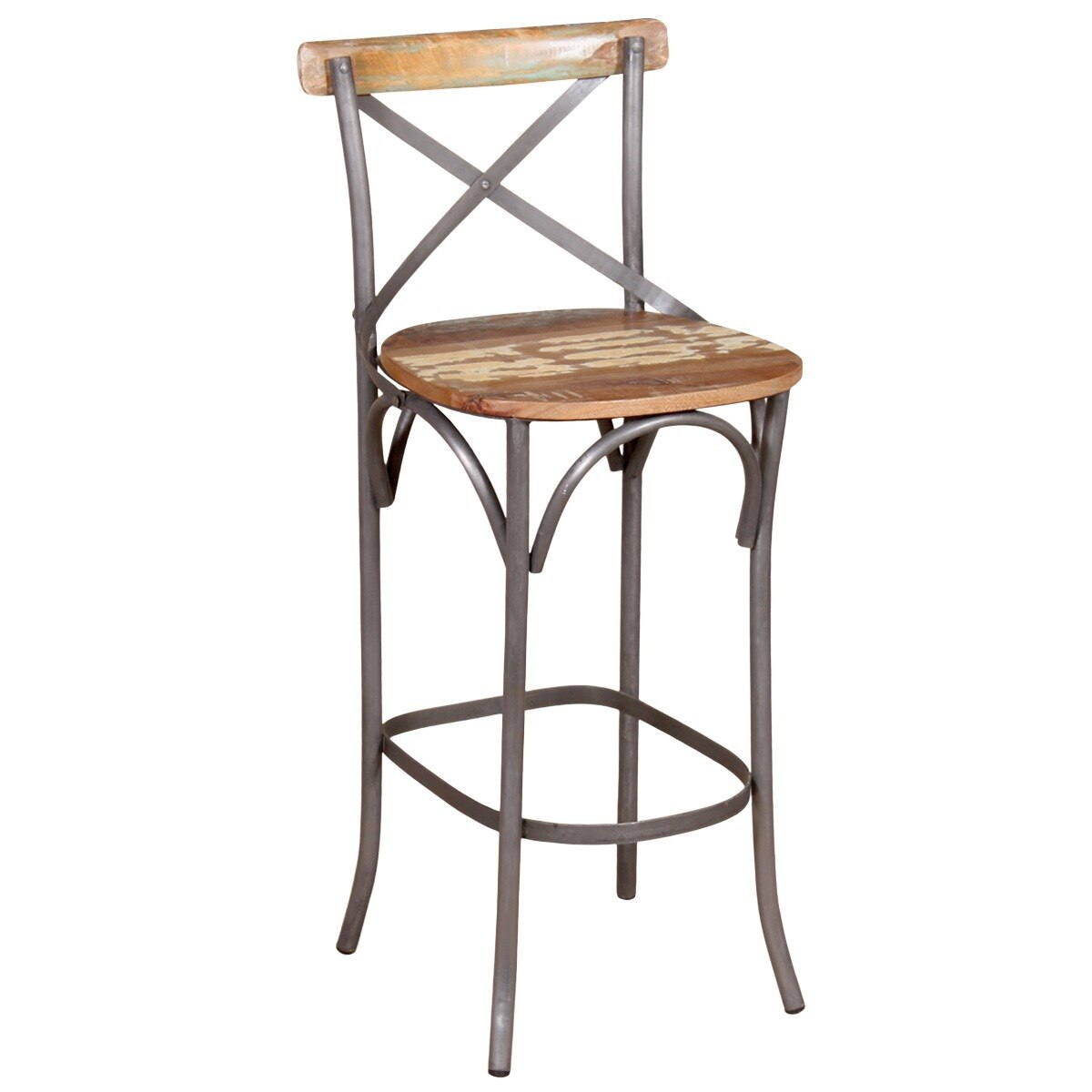 Scaun de bar din lemn masiv reciclat, vidaXL, Multicolor, 45 x 45 x 110 cm