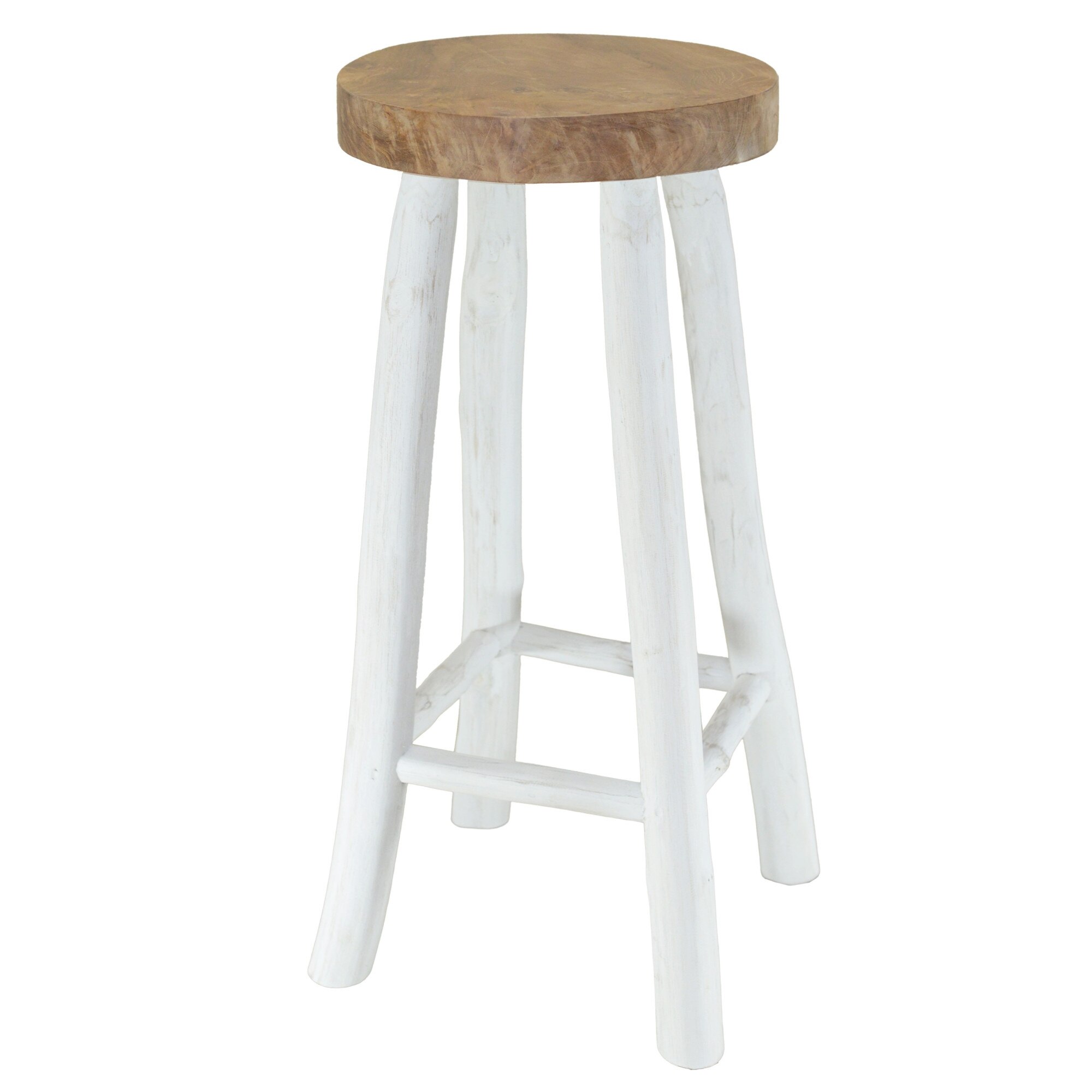 Scaun de bar din lemn de tec, vidaXL, Alb cu maro, 37 x 37 x 76 cm