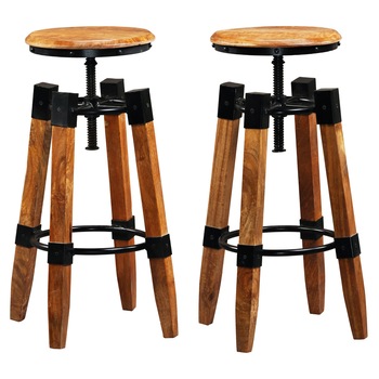 Set de 2 scaune de bar, inaltime reglabila, vidaXL, Lemn de mango, Maro, 35 x 35 x (75-80) cm Set de 2 scaune de bar, inaltime reglabila, vidaXL, Lemn de mango, Maro, 35 x 35 x (75-80) cm