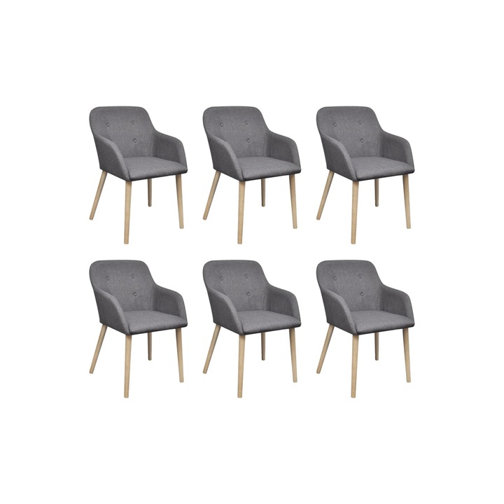 Set scaune bucatarie 6 buc vidaXL, gri deschis, textil & lemn stejar masiv, 52 x 57 x 76,5 cm, 12.6 kg