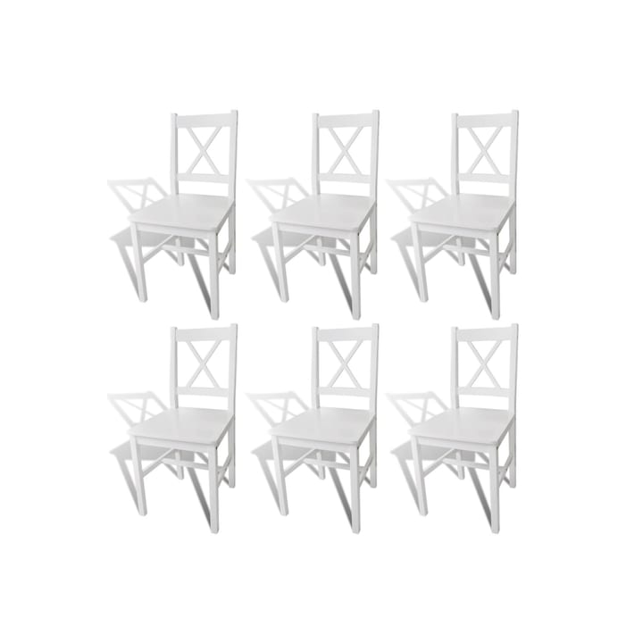Set scaune de bucatarie vidaXL, 6 buc., alb, lemn de pin, 41,5 x 45,5 x 85,5 cm, 20.68 kg