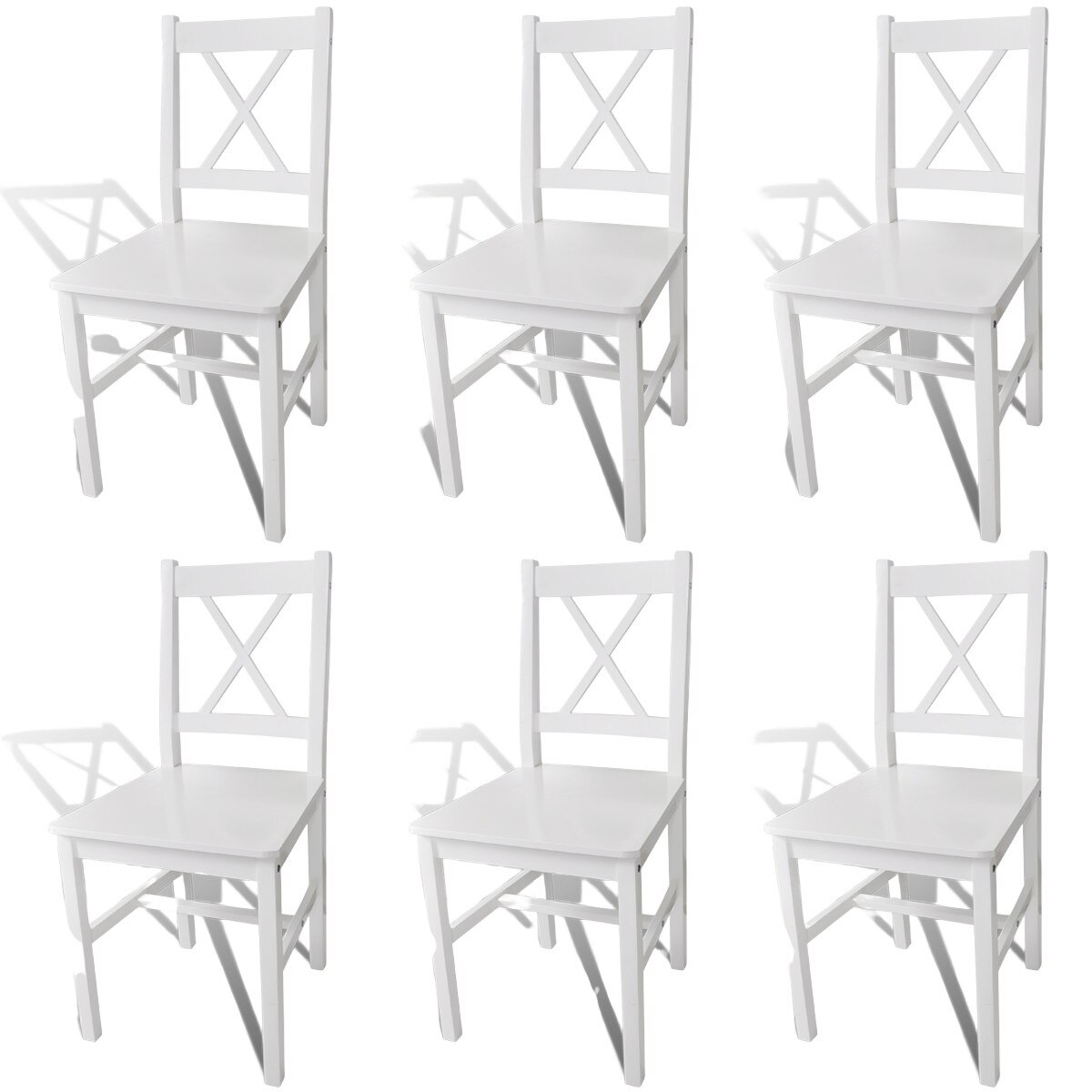 Set de 6 scaune de lemn pentru bucatarie, vidaXL, Pin, Alb