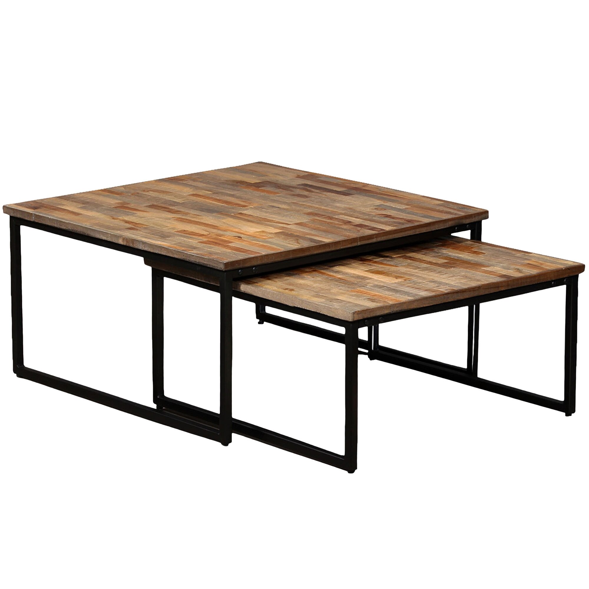 Set de 2 masute de cafea, vidaXL, Lemn de tec reciclat, Maro, 75 x 75 x 39 cm