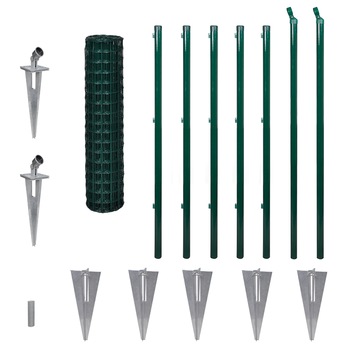 Set plasa de gard cu tarusi si stalpi, Eurofence, vidaXL, Otel, 10 x 1.2 m, Verde Set plasa de gard cu tarusi si stalpi, Eurofence, vidaXL, Otel, 10 x 1.2 m, Verde