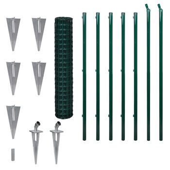 Set plasa de gard cu tarusi si stalpi, Eurofence, vidaXL, Otel, 10 x 1.5 m, Verde Set plasa de gard cu tarusi si stalpi, Eurofence, vidaXL, Otel, 10 x 1.5 m, Verde