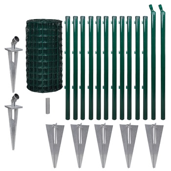 Set plasa de gard cu tarusi si stalpi, Eurofence, vidaXL, Otel, 25 x 0.8 m, Verde Set plasa de gard cu tarusi si stalpi, Eurofence, vidaXL, Otel, 25 x 0.8 m, Verde