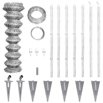 Plasa de gard din otel galvanizat, cu tarus si stalp, vidaXL, 15 x 1 m, Argintiu, 6 x 6 cm Plasa de gard din otel galvanizat, cu tarus si stalp, vidaXL, 15 x 1 m, Argintiu, 6 x 6 cm