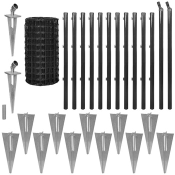 Set euro gard din plasa si piroane, vidaXL, Otel, 25 x 0.8 m, 76 x 63 mm, Gri Set euro gard din plasa si piroane, vidaXL, Otel, 25 x 0.8 m, 76 x 63 mm, Gri