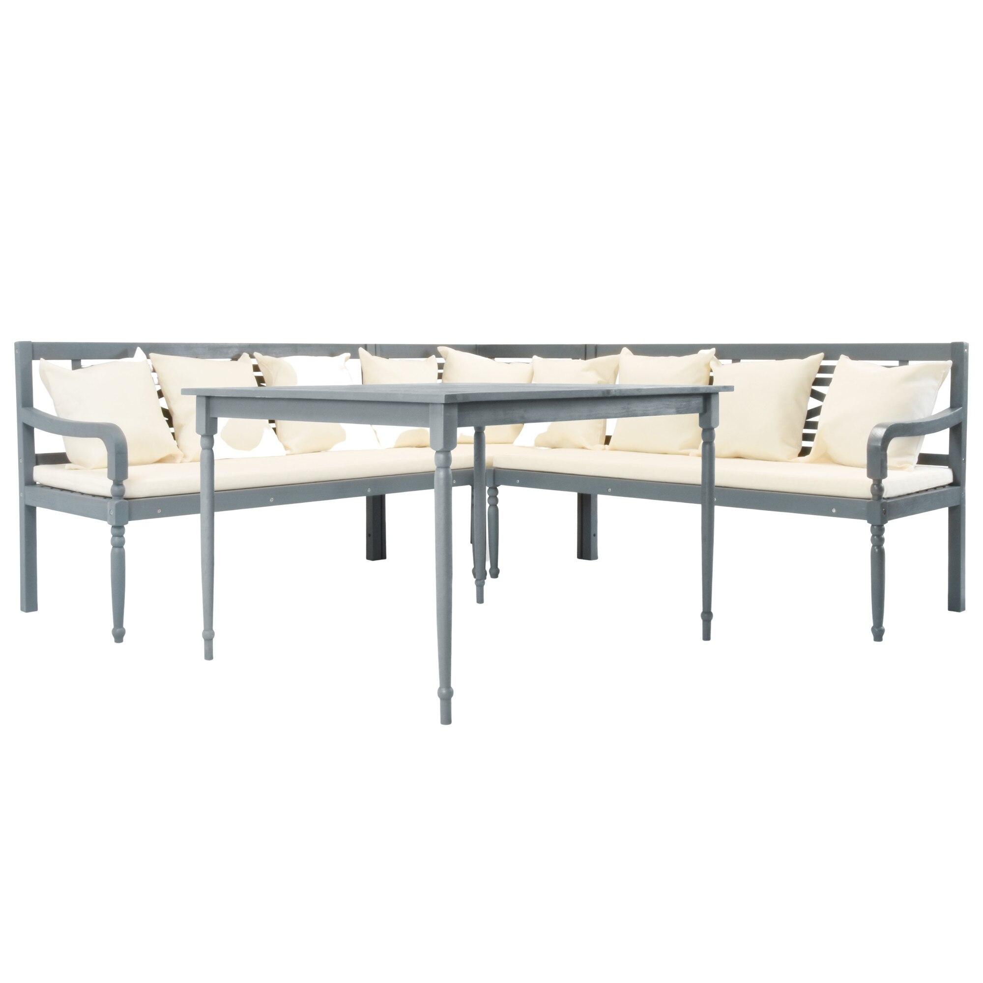 Set mobilier de gradina, cu masa si 2 canapele, vidaXL, Lemn, Gri, 120 x 100 x 75 cm