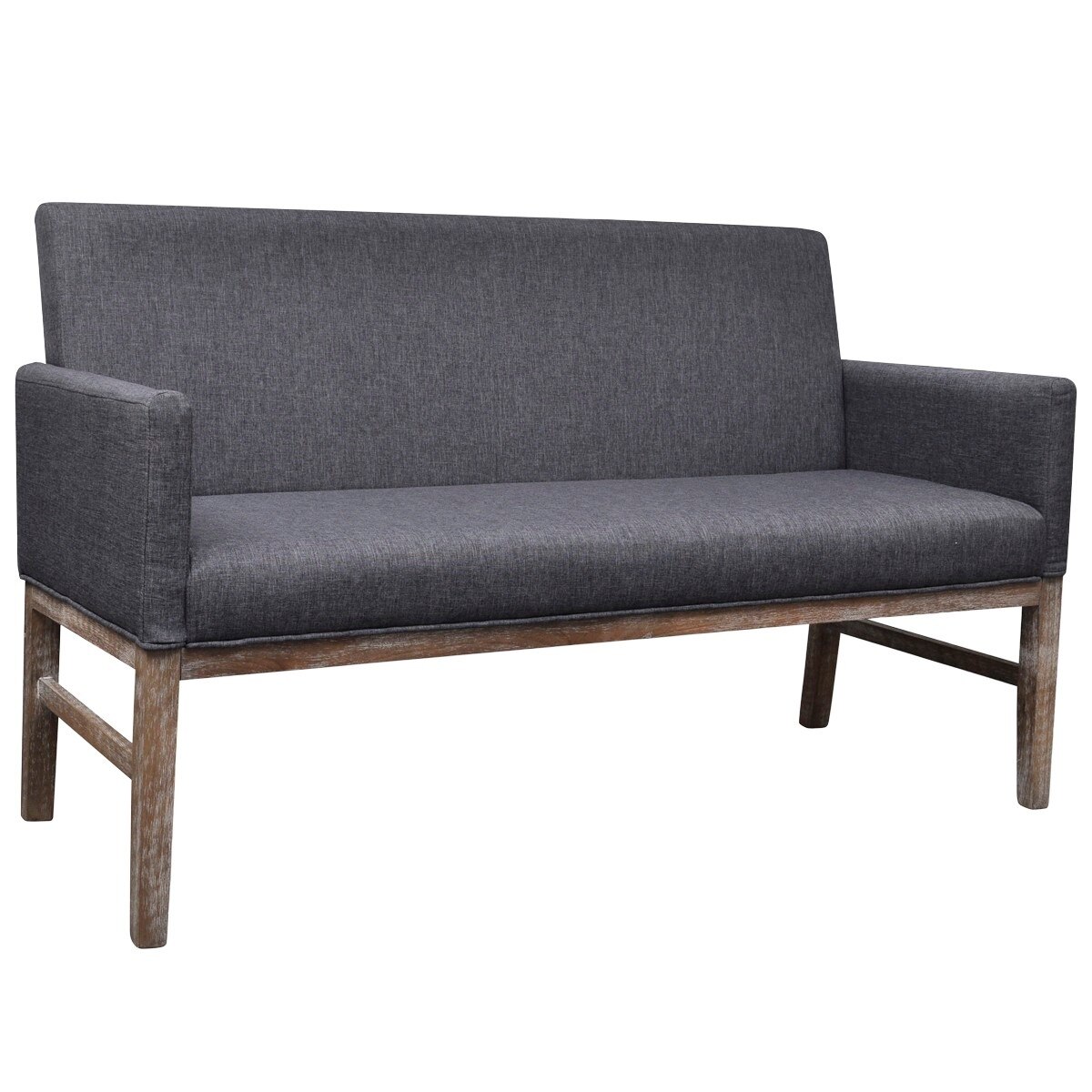 Banca cu perne captusite, vidaXL, tapiterie textila, lemn de hevea, gri inchis, 140 x 65 x 85 cm