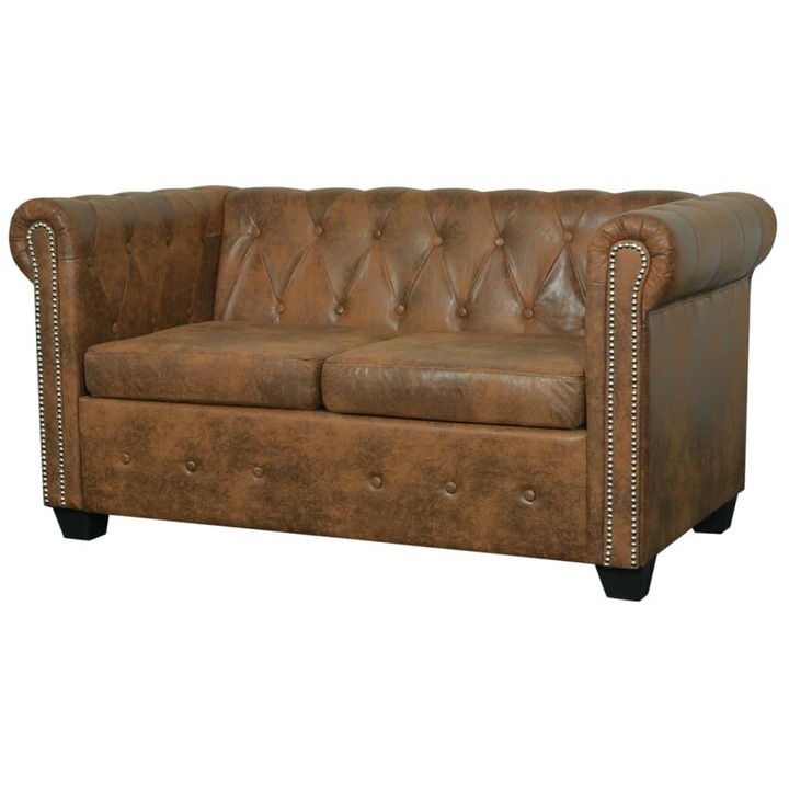 VidaXL 2 személyes barna műbőr Chesterfield kanapé 243619