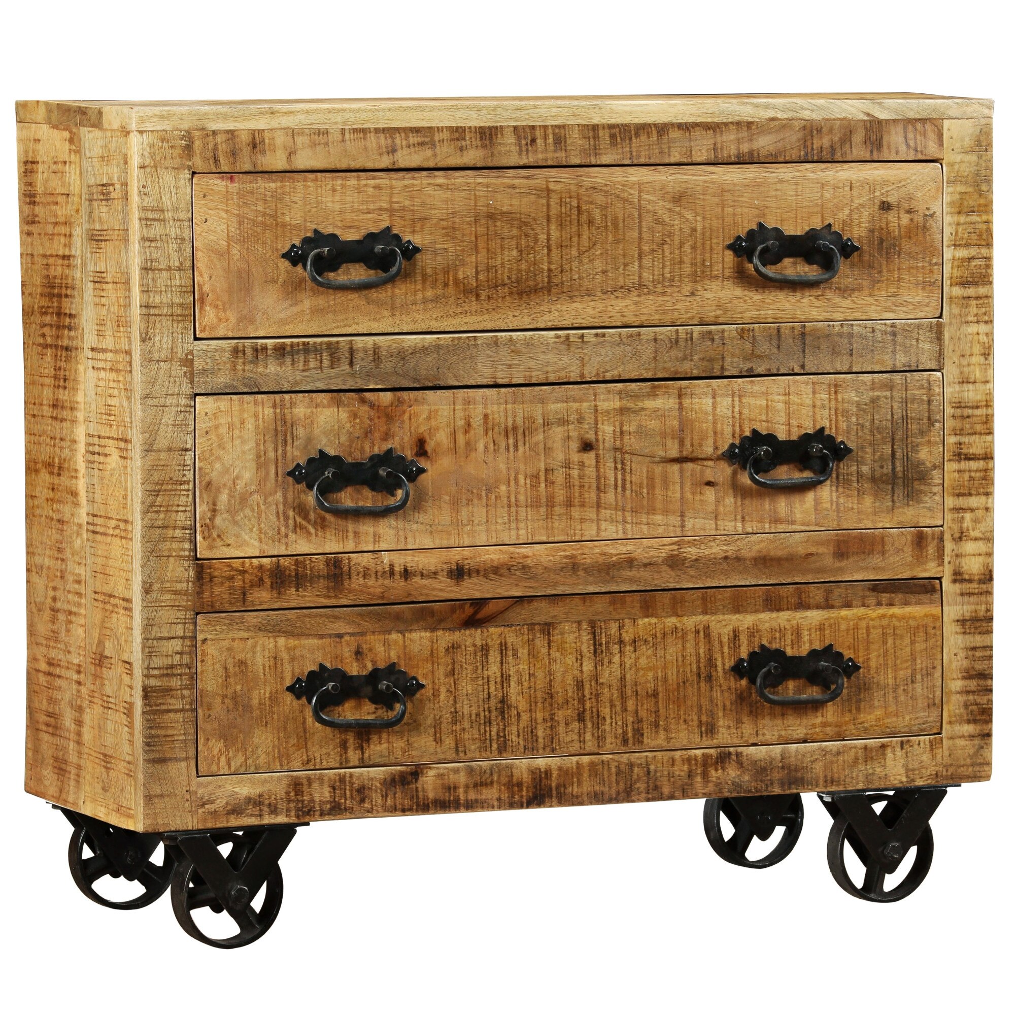 Comoda cu 3 sertare, vidaXL, lemn nefinisat de mango, 80 x 30 x 70 cm