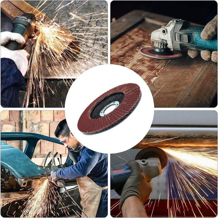 Disc lamelar abraziv TOLSEN 125 mm, 120#, Oxid de aluminiu, Intaritura fibre, Taiere si slefuire otel/lemn, MPA aprobat, Uz profesional