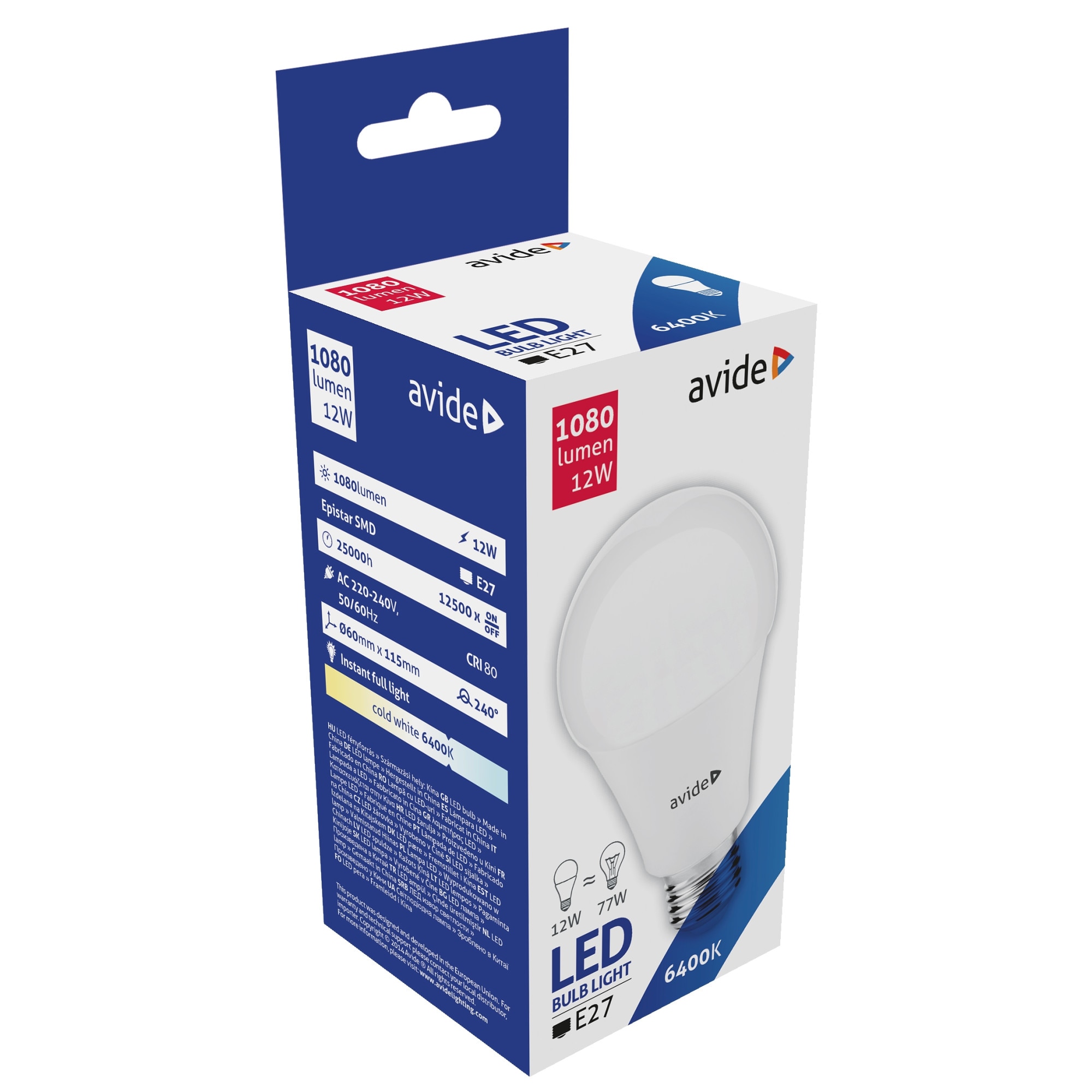 Set 3 Becuri Avide LED Globe A60 12W 6400K lumina rece