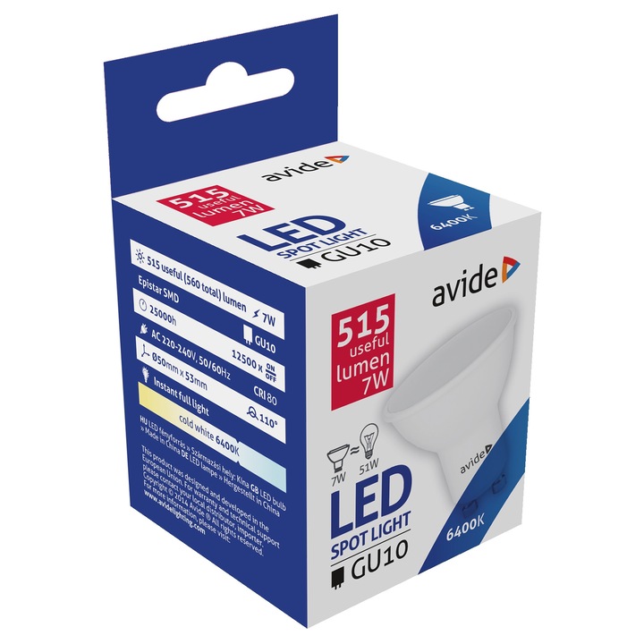 Set 3 Becuri Avide LED GU10 Spot 7W 6400K lumina rece