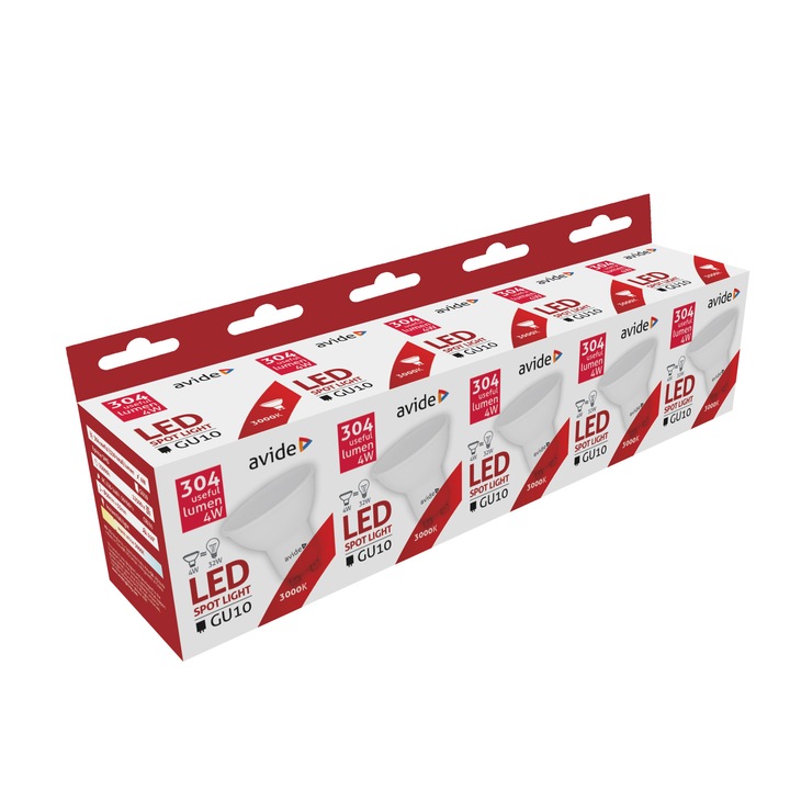 Set 5 Becuri Avide LED GU10 Spot 4W 3000K lumina calda