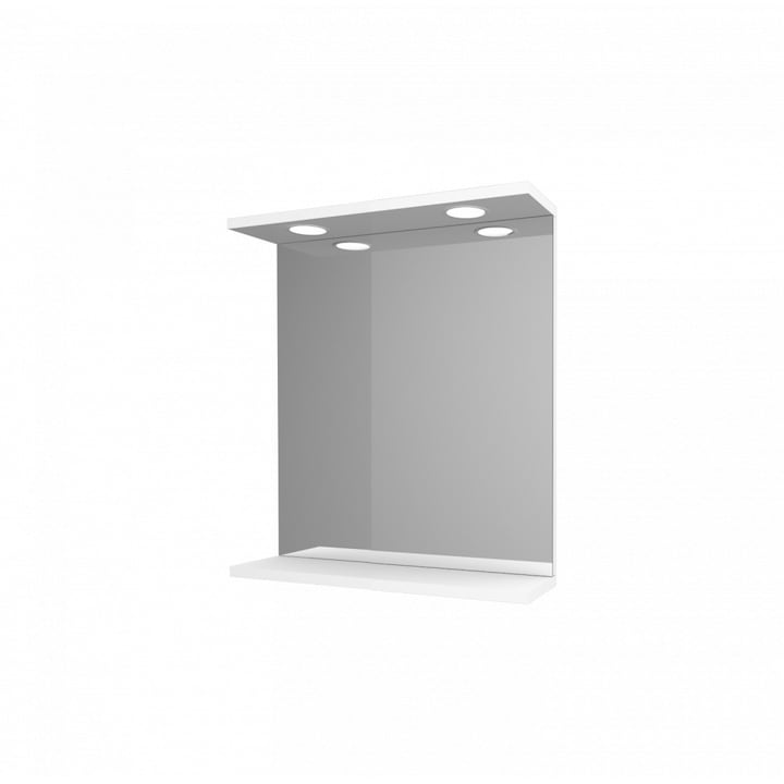 Toscano Új fürdőszoba tükör 55 cm LED megvilágítással, magasfényű festett fehér polcos