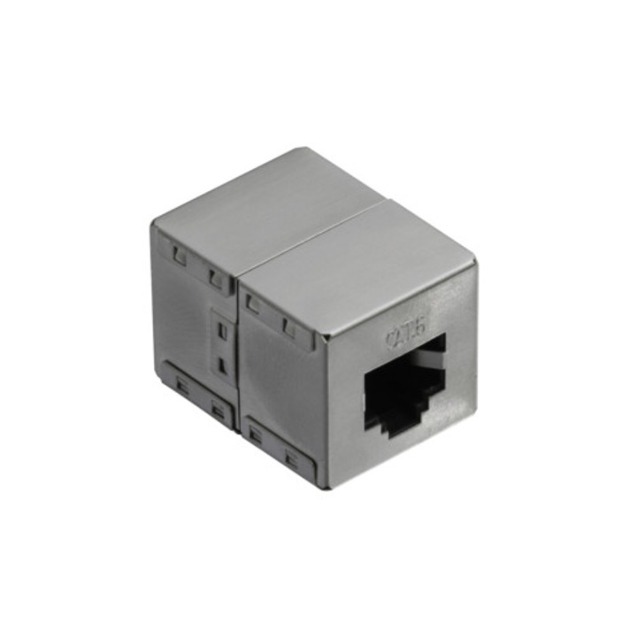 Adaptor cu carcasa metalica, LogiLink, Inline 1:1 Cat.6 RJ45 STP, gri