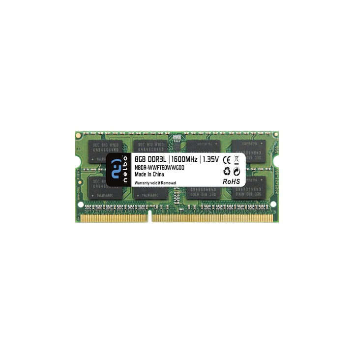 Memorie RAM 8 GB sodimm ddr3L, 1600 Mhz, Nelbo, pentru laptop