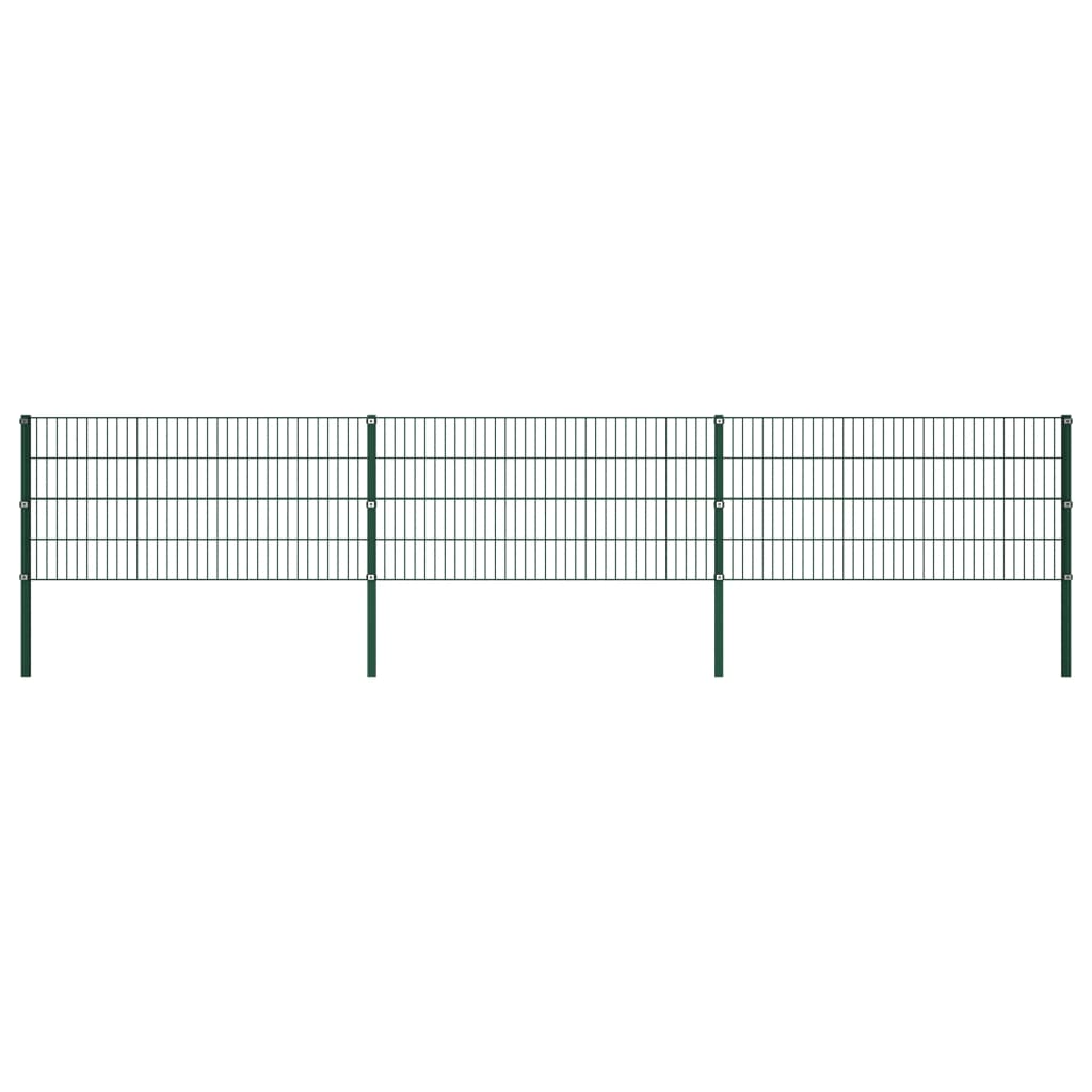 Set 6 panouri de gard 2D cu 4 stalpi vidaXL, Fier, 5,1 x 0,8 m, Verde