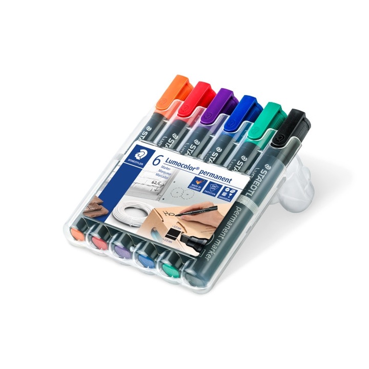 Перманентен маркер Staedtler Lumocolor tapered tip 6 цвята/компл. ST-350-WP6