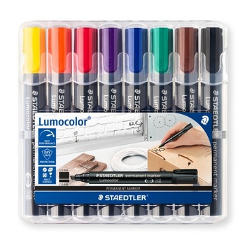 Marker permanent Staedtler Lumocolor varf tesit 8 culori/set ST-350-WP8 Marker permanent Staedtler Lumocolor varf tesit 8 culori/set ST-350-WP8