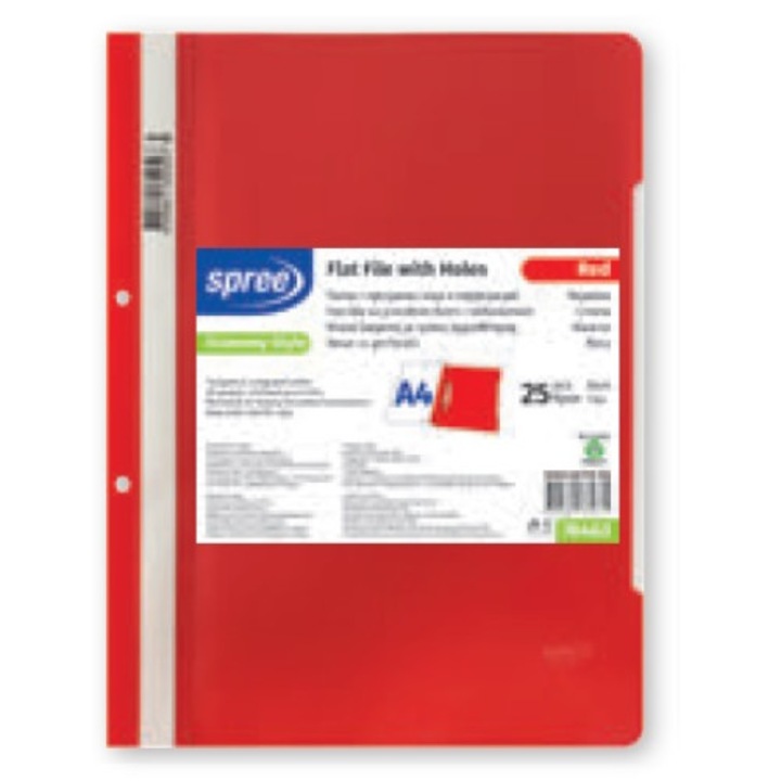 Папка Spree А4 с прозрачно лице и перфорация,25бр.,Червен
