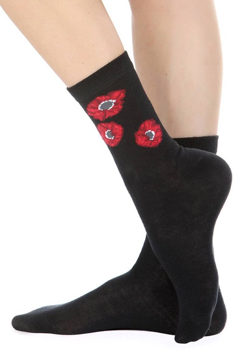 Sosete dama, MERITEX, Bumbac, Negru/Rosu, 36/41