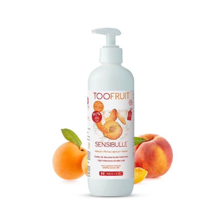 Био Душ - гел с праскови и кайсии TOOFRUIT SENIBULLE, 3+ години, 400 мл