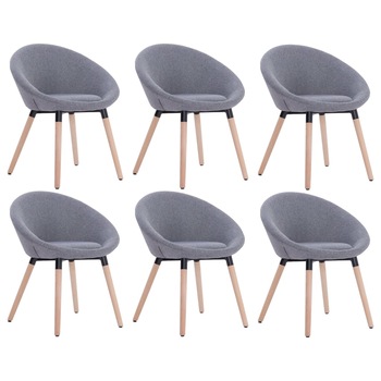 Set de 6 scaune de bucatarie, vidaXL, Gri deschis, 63 x 55 x 76 cm, cadru lemn