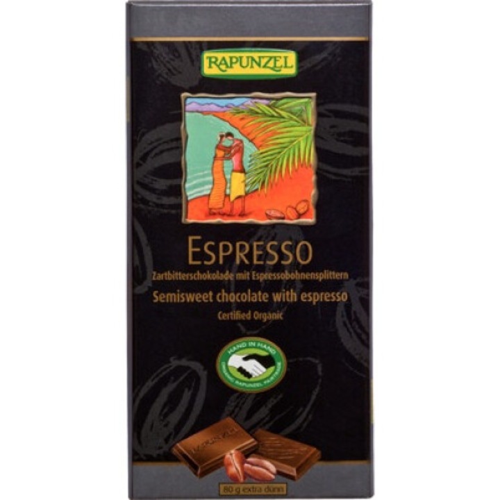 Ciocolata amaruie cu espresso 51% cacao, vegana bio, 80g, Rapunzel